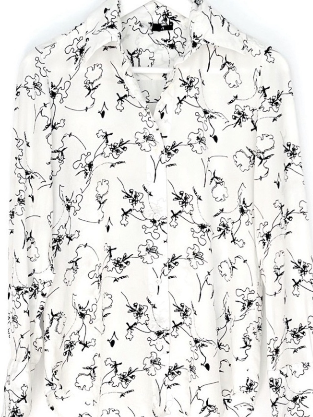Kal Rieman Silk Button Front Blouse Cream Black Print Size 6